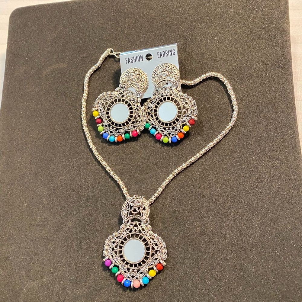 🆕 silver mirror necklace with earrings - Picture 4 of 9